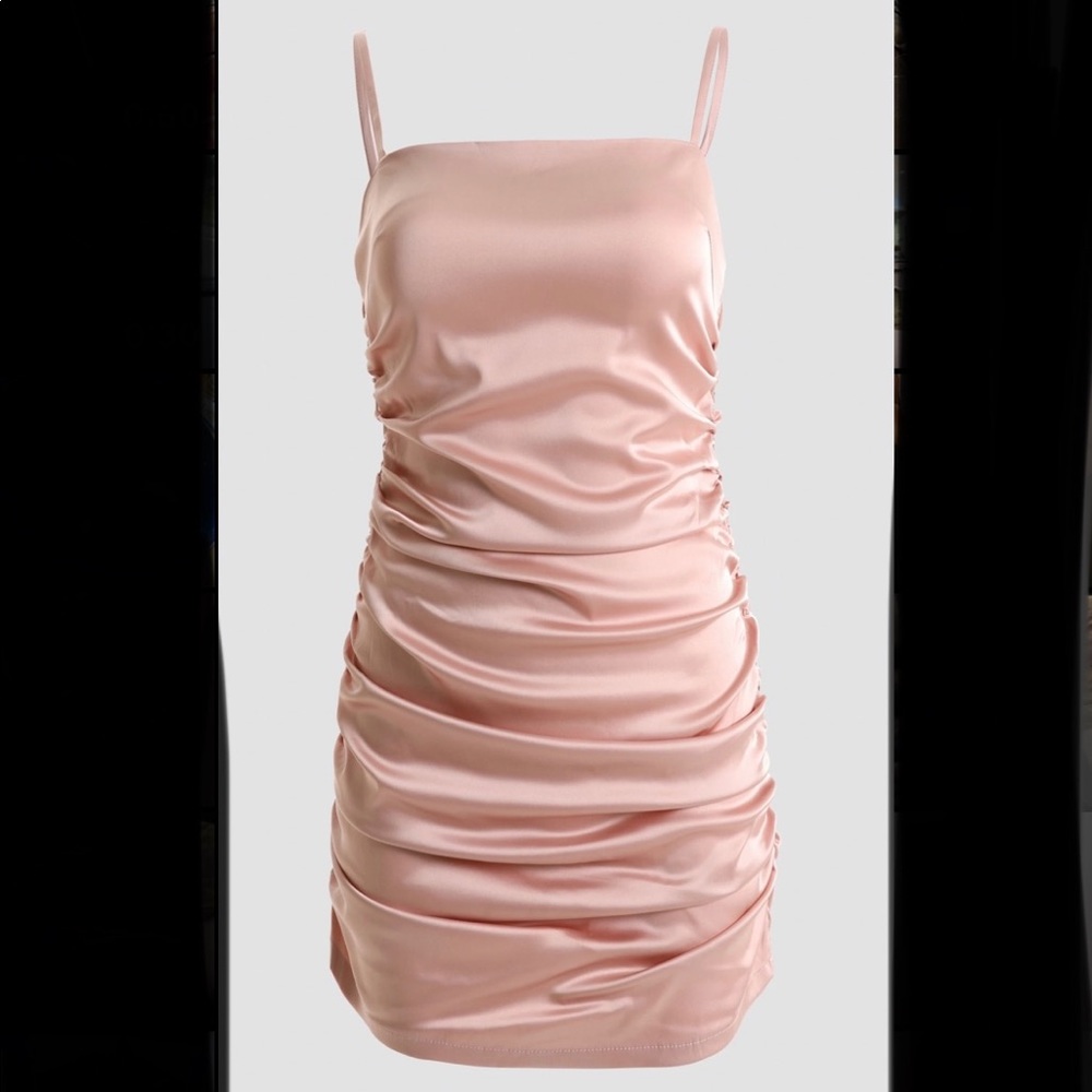 Satin pink mini dress